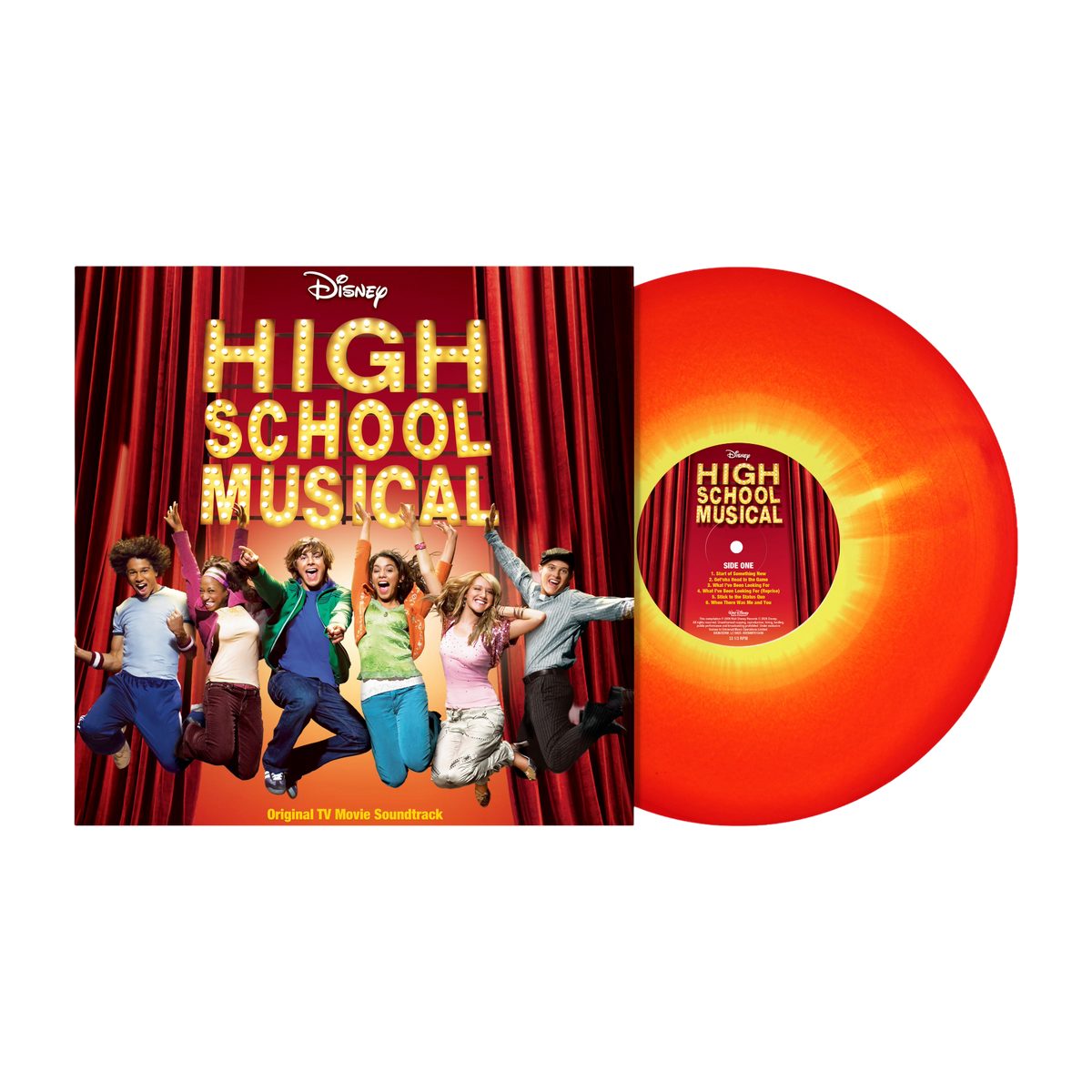 High School Musical 20.º aniversario – portada y vinilo rojo y amarillo