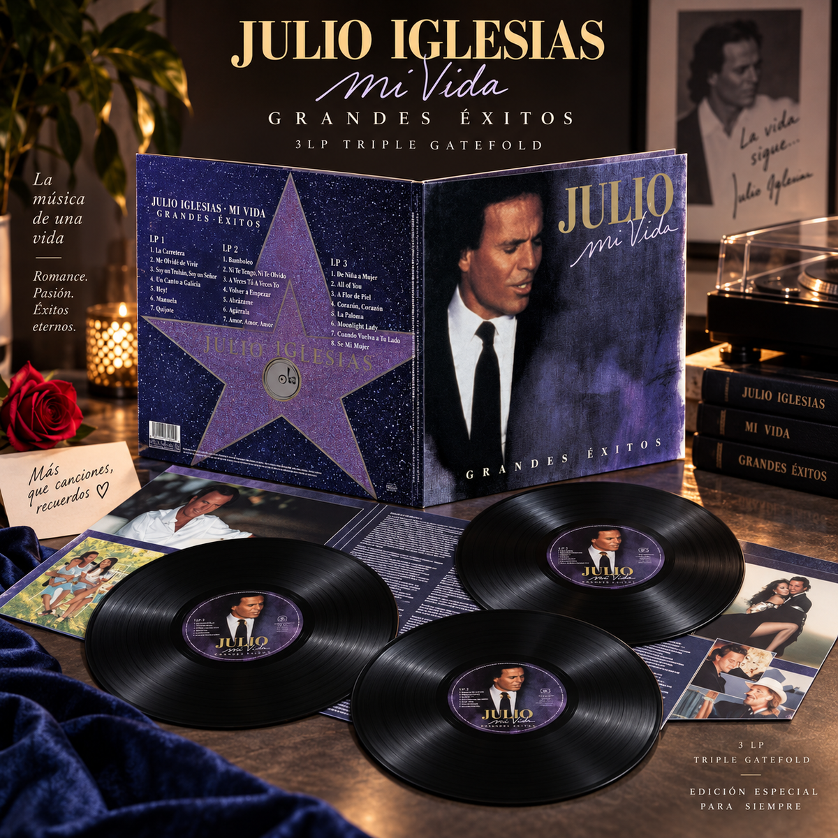 Julio Iglesias – Mi Vida: Grandes Éxitos · Vinilo Negro 3LP