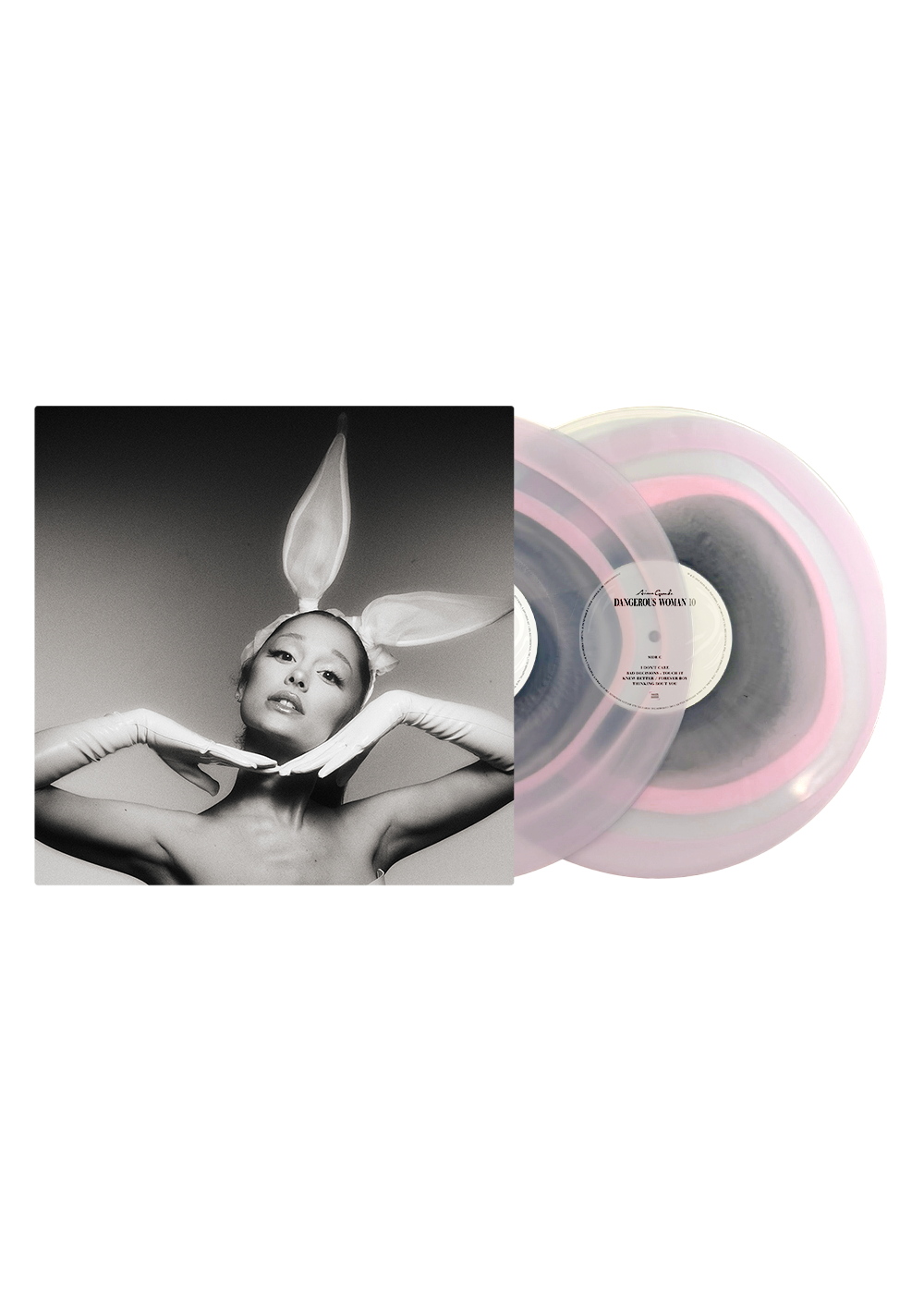 Ariana Grande – Dangerous Woman 10th Anniversary en vinilo 2LP rosa y negro transparente