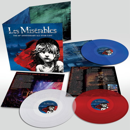 Portada de Claude-Michel Schönberg – Les Misérables (40th Anniversary All-Star Cast), Vinilo Azul, Blanco y Rojo 3LP Edición Limitada, referencia 1200214835705