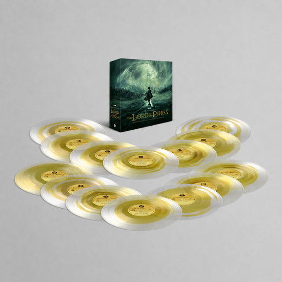 Portada de The Lord of the Rings – The Complete BBC Radio Full-Cast Dramatisation (1981), Box 14 Vinilos Clear & Forged Gold Edición Limitada, referencia 5014797913660