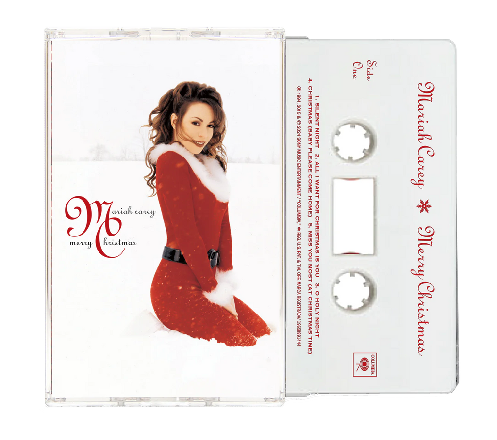 Mariah Carey Merry Christmas 30th Anniversary con portada original y cassette físico blanco y rojo