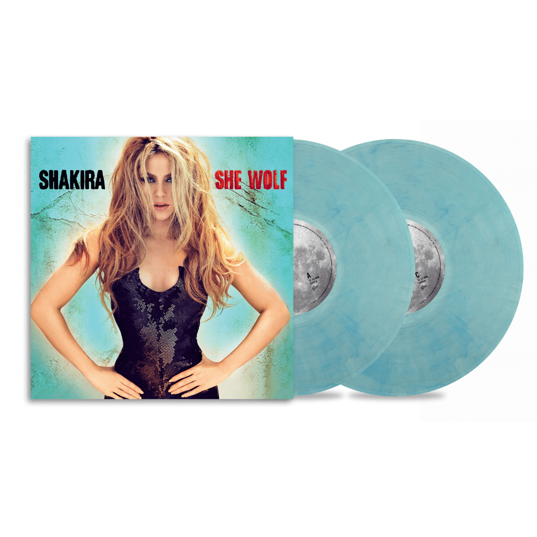 Shakira – She Wolf en vinilo sea glass con remolinos turquesa 2LP